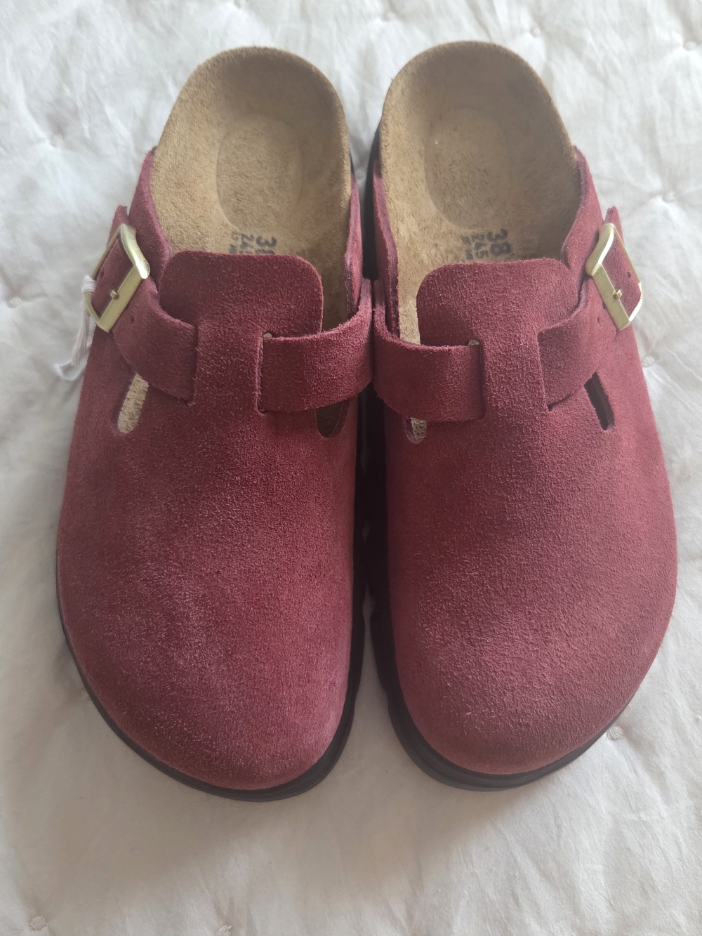 Papillio Suede Slip-On Clogs in Burgundy Red